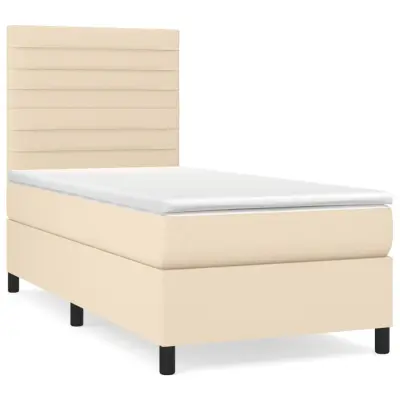 vidaXL Box spring postelja z vzmetnico krem 90x190 cm blago