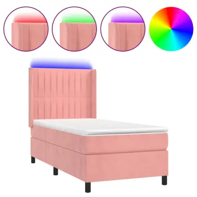 vidaXL Box spring postelja z vzmetnico LED roza 80x200 cm žamet