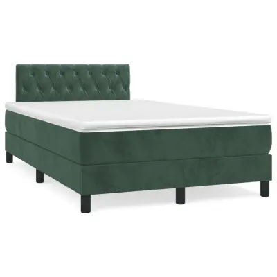 vidaXL Box spring postelja z vzmetnico temno zelena 120x200 cm žamet