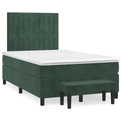 vidaXL Box spring postelja z vzmetnico temno zelena 120x200 cm žamet