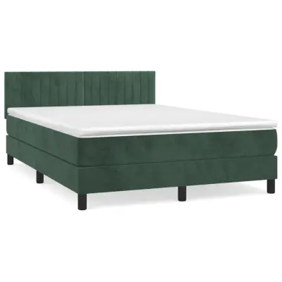 vidaXL Box spring postelja z vzmetnico temno zelen 140x190 cm žamet