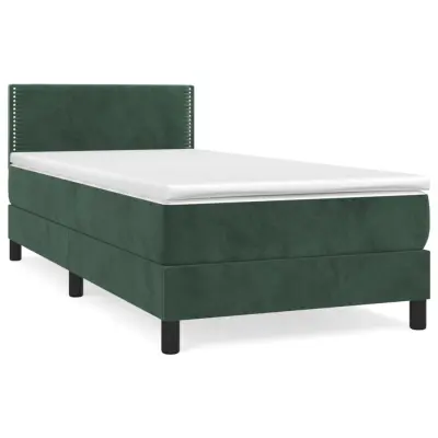 vidaXL Box spring postelja z vzmetnico temno zelena 100x200 cm žamet