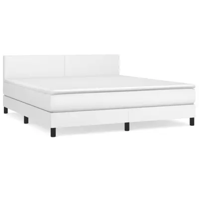 vidaXL Box spring postelja z vzmetnico bel 160x200 cm umetno usnje