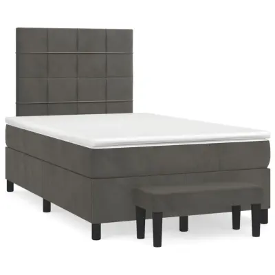 vidaXL Box spring postelja z vzmetnico temno siva 120x200 cm žamet