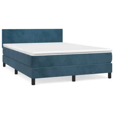 vidaXL Box spring postelja z vzmetnico temno modra 140x200 cm žamet