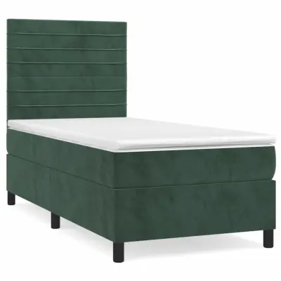 vidaXL Box spring postelja z vzmetnico temno zelena 80x200 cm žamet