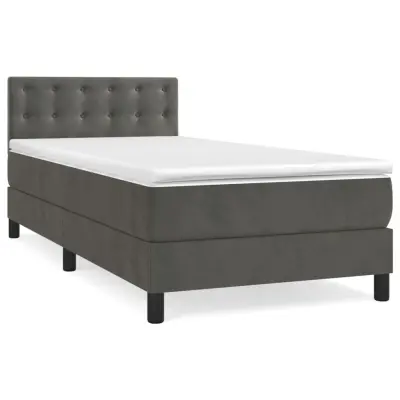 vidaXL Box spring postelja z vzmetnico temno siv 90x190 cm žamet