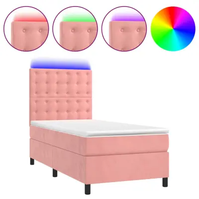 vidaXL Box spring postelja z vzmetnico LED roza 80x200 cm žamet