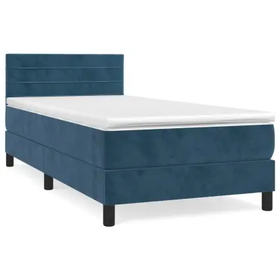 vidaXL Box spring postelja z vzmetnico temno modra 90x200 cm žamet