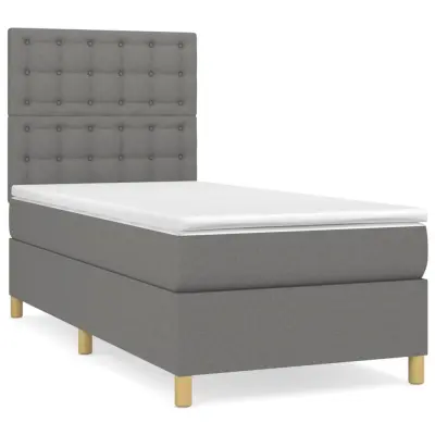 vidaXL Box spring postelja z vzmetnico temno siva 90x190 cm blago