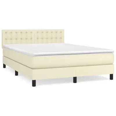 vidaXL Box spring postelja z vzmetnico krem 140x200 cm umetno usnje
