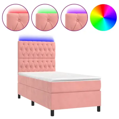 vidaXL Box spring postelja z vzmetnico LED roza 80x200 cm žamet