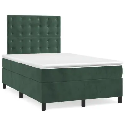 vidaXL Box spring postelja z vzmetnico temno zelena 120x200 cm žamet