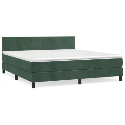 vidaXL Box spring postelja z vzmetnico temno zelena 160x200 cm žamet