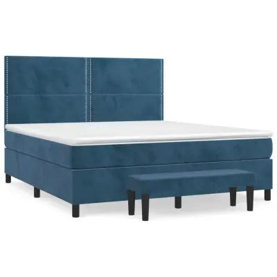 vidaXL Box spring postelja z vzmetnico temno modra 160x200 cm žamet