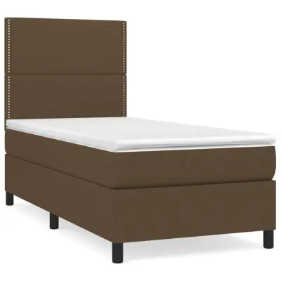 vidaXL Box spring postelja z vzmetnico temno rjava 90x200 cm blago