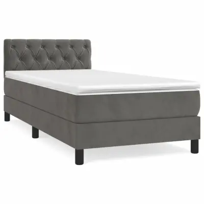 vidaXL Box spring postelja z vzmetnico temno siva 80x200 cm žamet