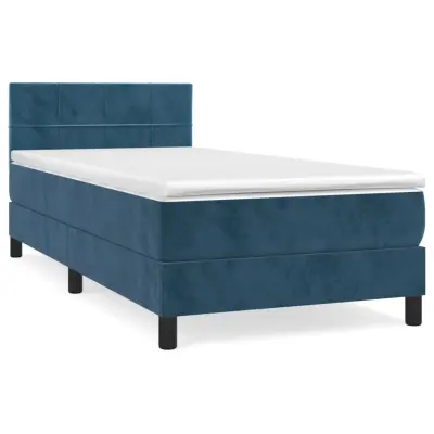vidaXL Box spring postelja z vzmetnico temno moder 90x190 cm žamet