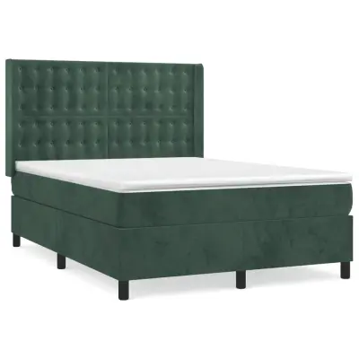 vidaXL Box spring postelja z vzmetnico temno zelen 140x190 cm žamet