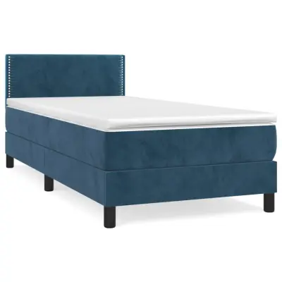 vidaXL Box spring postelja z vzmetnico temno modra 100x200 cm žamet