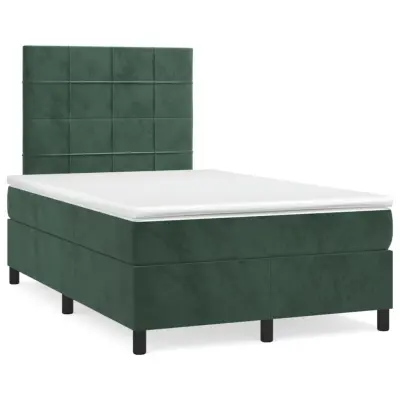 vidaXL Box spring postelja z vzmetnico temno zelena 120x200 cm žamet