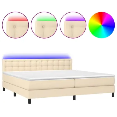 vidaXL Box spring postelja z vzmetnico LED krem 200x200 cm blago