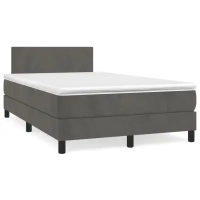 vidaXL Box spring postelja z vzmetnico temno siva 120x200 cm žamet