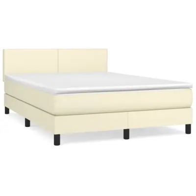 vidaXL Box spring postelja z vzmetnico krem 140x190 cm umetno usnje