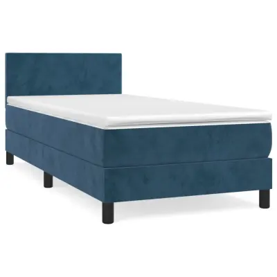 vidaXL Box spring postelja z vzmetnico temno moder 90x190 cm žamet