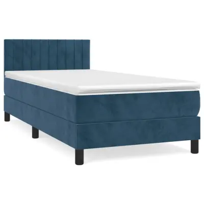 vidaXL Box spring postelja z vzmetnico temno modra 90x200 cm žamet