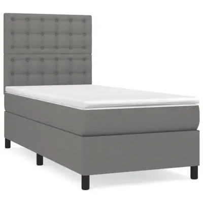 vidaXL Box spring postelja z vzmetnico temno siva 90x190 cm blago
