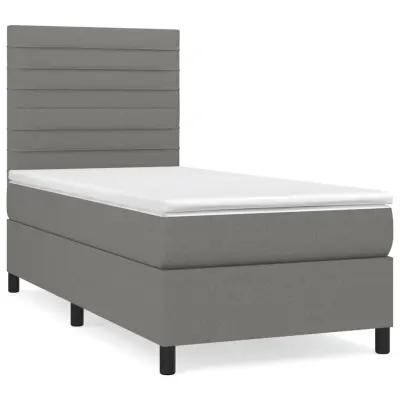 vidaXL Box spring postelja z vzmetnico temno siva 100x200 cm blago