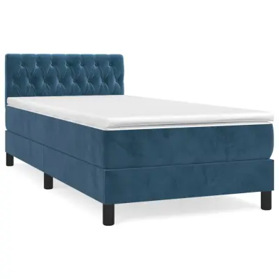 vidaXL Box spring postelja z vzmetnico temno modra 90x200 cm žamet