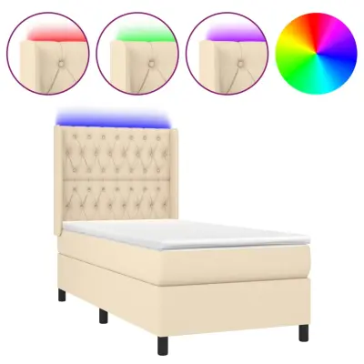 vidaXL Box spring postelja z vzmetnico LED krem 80x200 cm blago