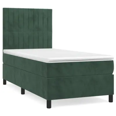 vidaXL Box spring postelja z vzmetnico temno zelena 80x200 cm žamet