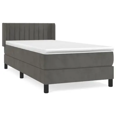 vidaXL Box spring postelja z vzmetnico temno siv 90x190 cm žamet