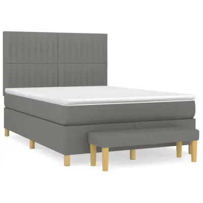 vidaXL Box spring postelja z vzmetnico temno siva 140x200 cm blago