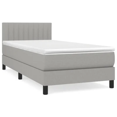 vidaXL Box spring postelja z vzmetnico svetlo siva 90x200 cm blago