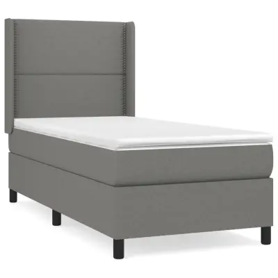 vidaXL Box spring postelja z vzmetnico temno siva 90x200 cm blago