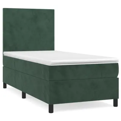 vidaXL Box spring postelja z vzmetnico temno zelena 90x200 cm žamet