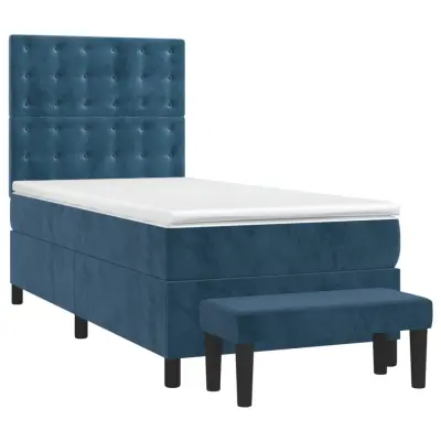 vidaXL Box spring postelja z vzmetnico temno modra 90x200 cm žamet