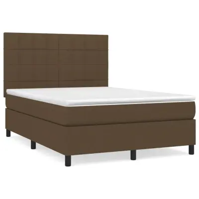 vidaXL Box spring postelja z vzmetnico temno rjav 140x190 cm blago
