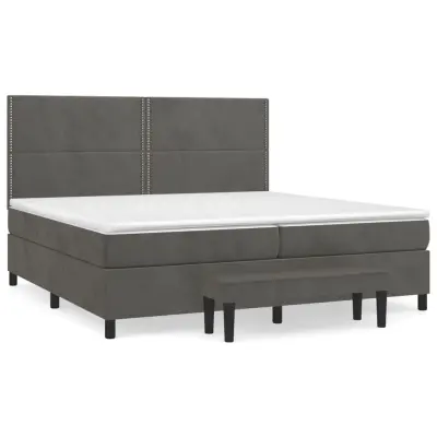 vidaXL Box spring postelja z vzmetnico temno siva 200x200 cm žamet