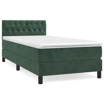 vidaXL Box spring postelja z vzmetnico temno zelena 90x200 cm žamet