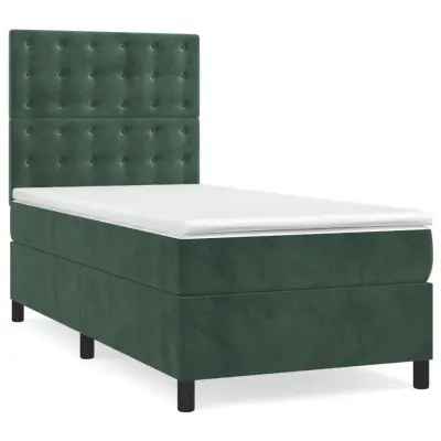 vidaXL Box spring postelja z vzmetnico temno zelena 80x200 cm žamet