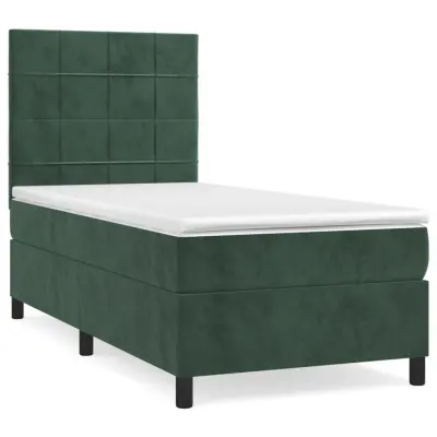 vidaXL Box spring postelja z vzmetnico temno zelena 90x200 cm žamet