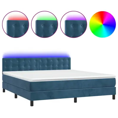 vidaXL Box spring postelja z vzmetnico LED temno modra 160x200cm žamet