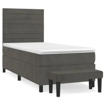vidaXL Box spring postelja z vzmetnico temno siv 90x190 cm žamet