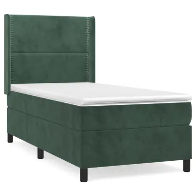 vidaXL Box spring postelja z vzmetnico temno zelena 100x200 cm žamet