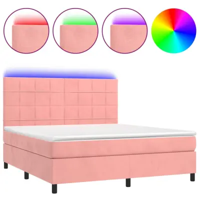 vidaXL Box spring postelja z vzmetnico LED roza 180x200 cm žamet